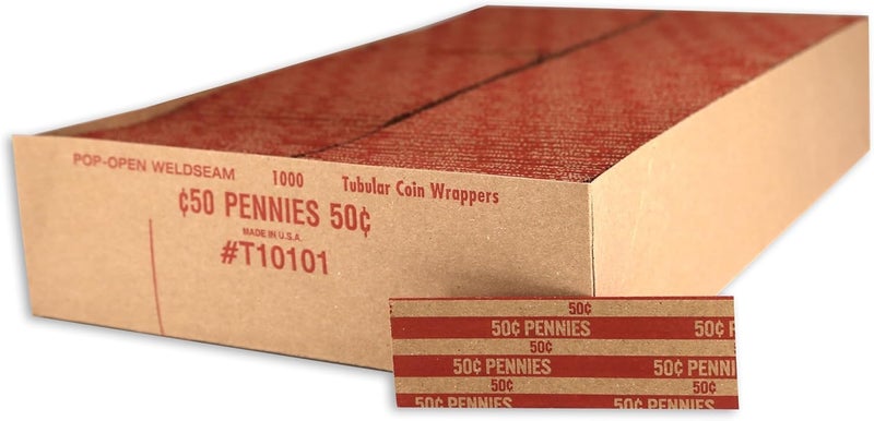 Huron Flat Coin Wrapper, Penny $.50 Cent Red Rolls (250 pcs) - Image 2